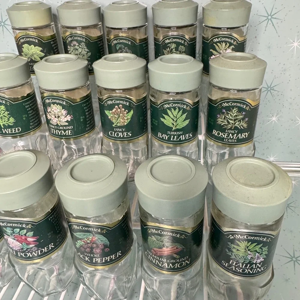 Vintage McCormick Mediterranean Oregano Jar Green Label & Lid Glass Spice Bottle